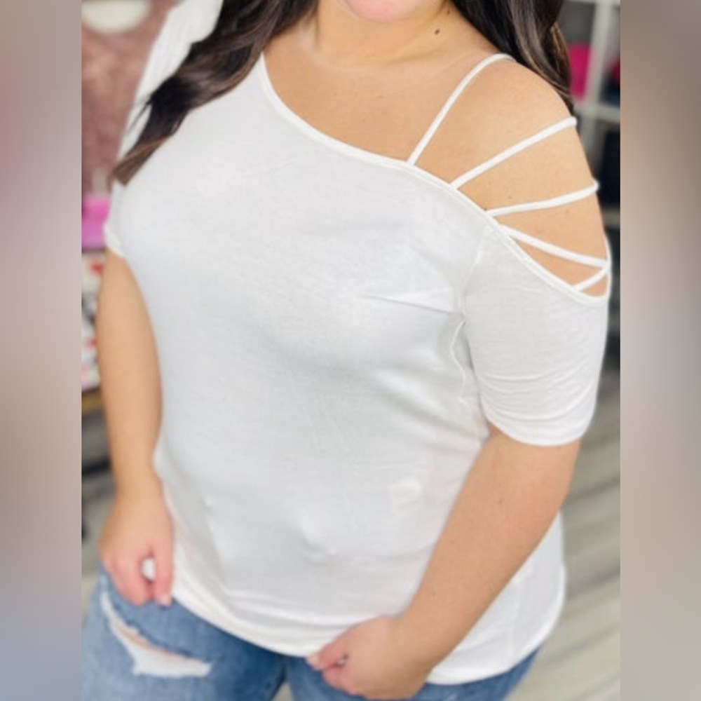 White Birch Ivory Strappy Off-Shoulder Top